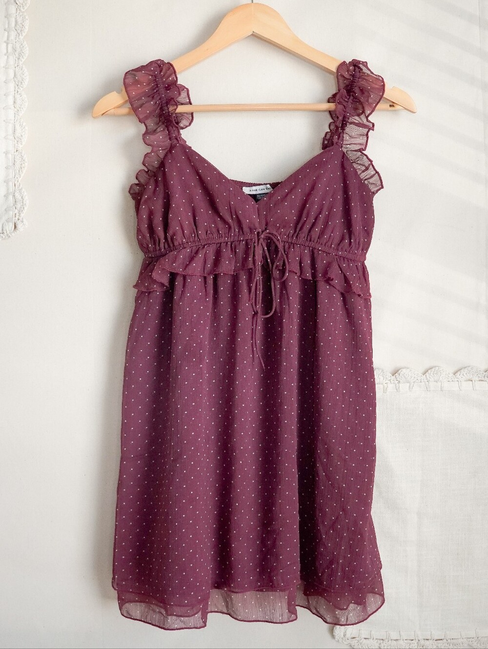 American Eagle Outfitters burgundy polka dot babydoll mini dress/Top